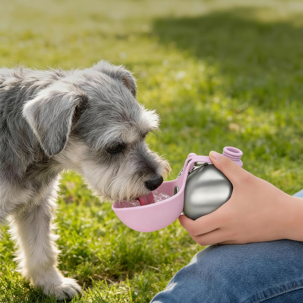 Portable Dog Water Bottle 10Oz Stainless Steel Travel Dog Water Dispenser with Bowl No-Spill Puppy Water Bottle for Walking Hiking Small Dog Water Bottle