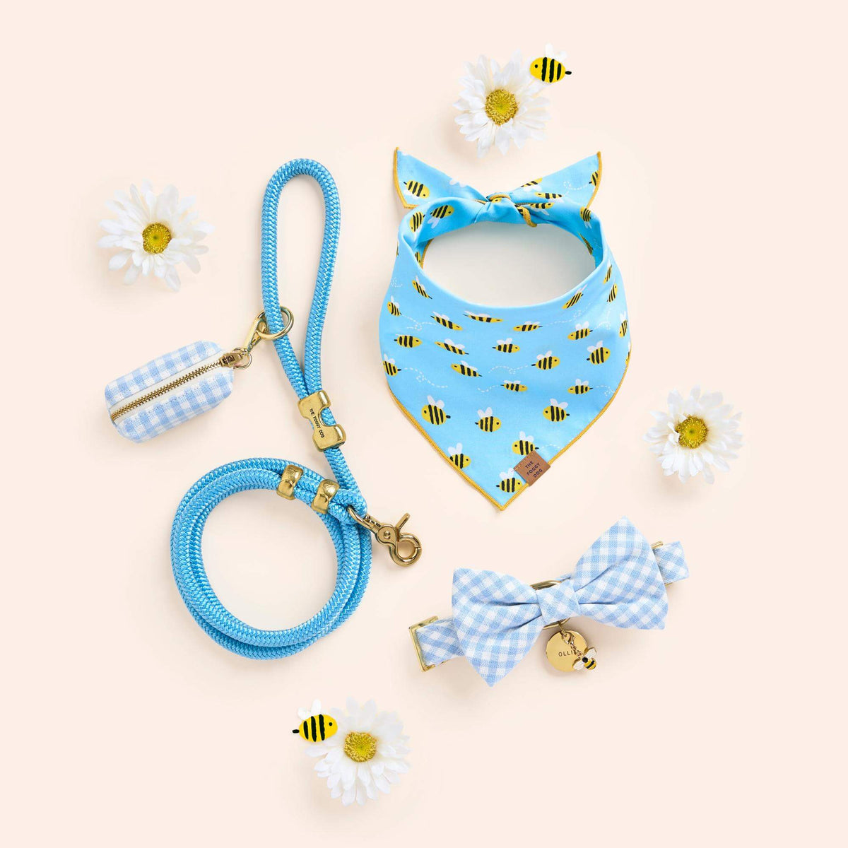 Sky Blue Gingham Dog Bow Tie