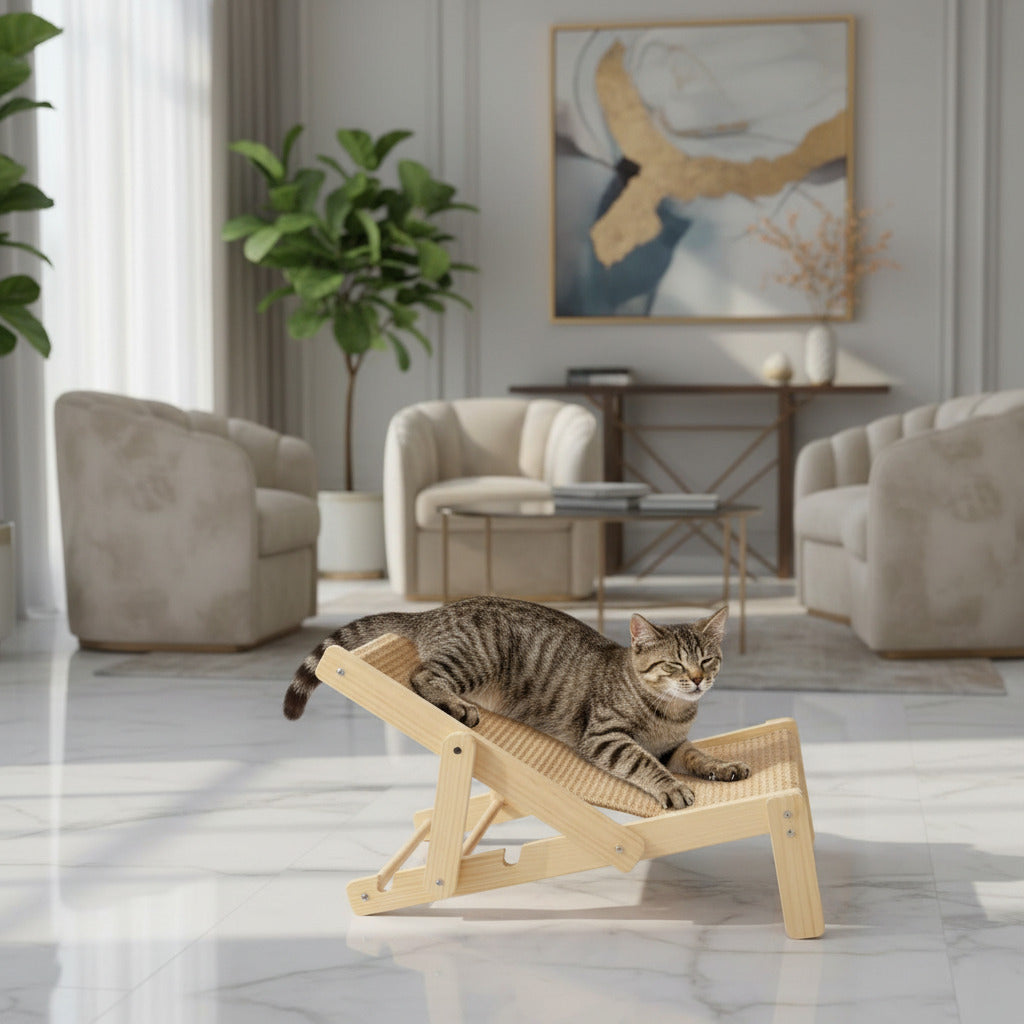 Sisal Cat Scratcher Bed with Adjustable 4-Position for Cats Scratcher Lounge, 2 in 1 Cat Sisal Chair for Indoor Cats Hammock for Scratching Pad, Natural Lounger Chair