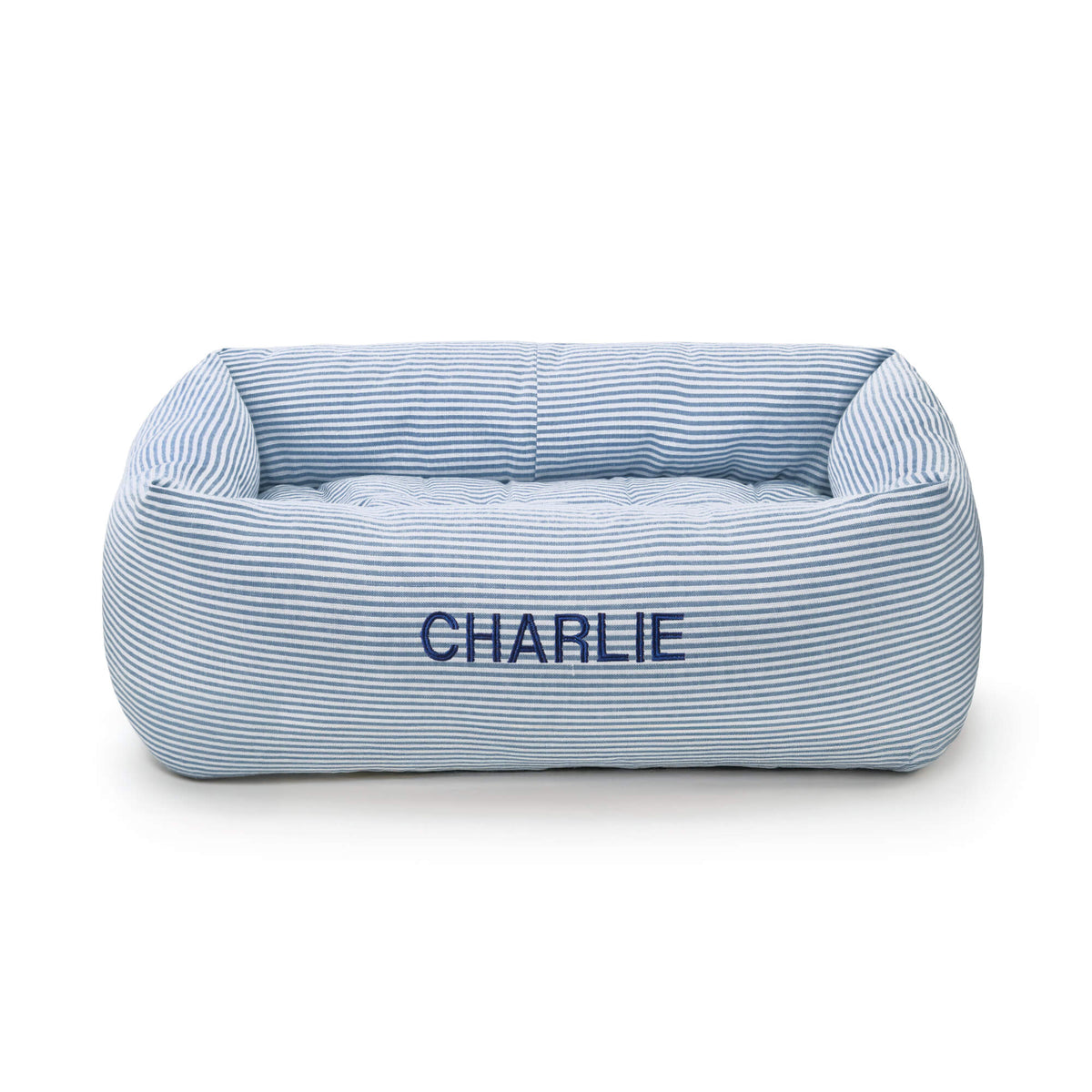 Lake Blue Stripe Bolster Dog Bed
