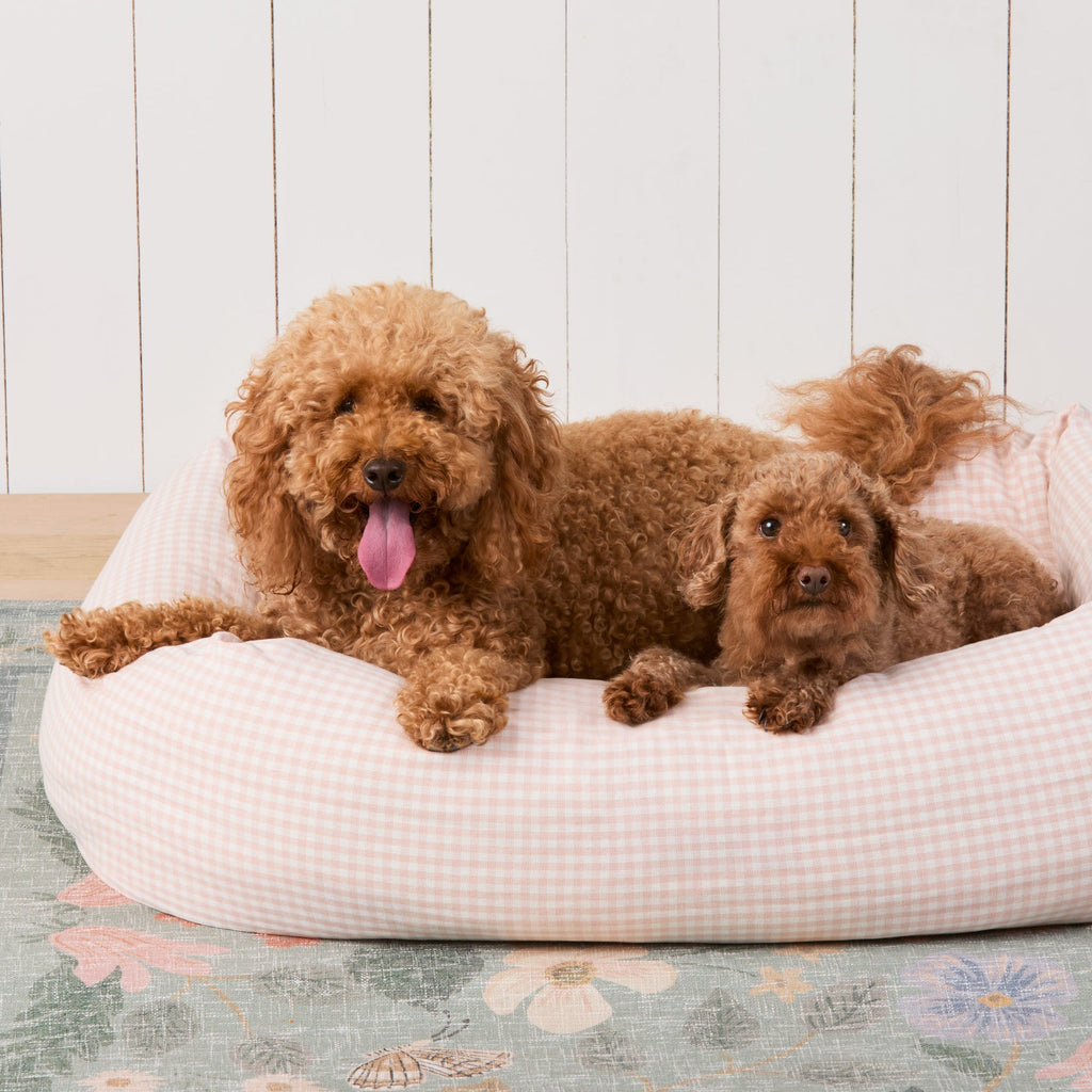 Blush Pink Gingham Bolster Dog Bed