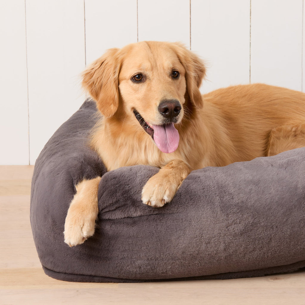 Smoky Gray Recycled Faux Fur Bolster Dog Bed