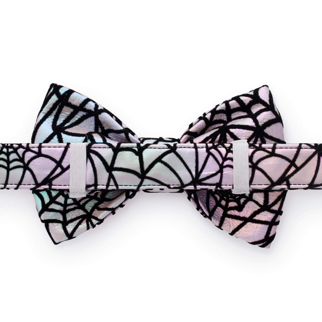 Holographic Spiderweb Dog Bow Tie
