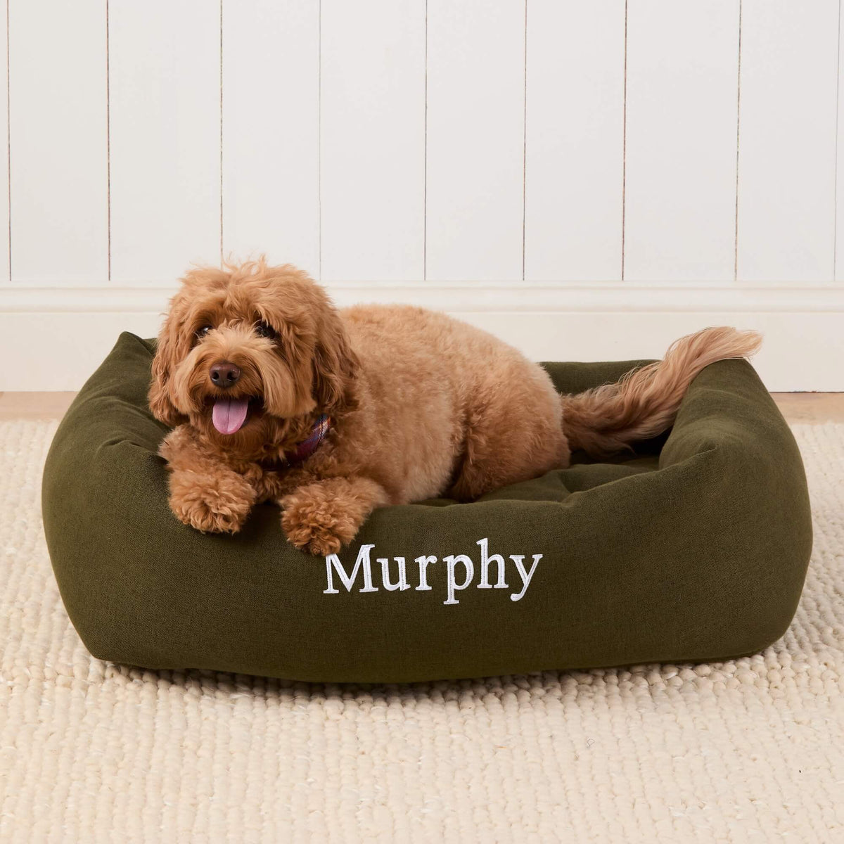 Olive Flannel Bolster Dog Bed