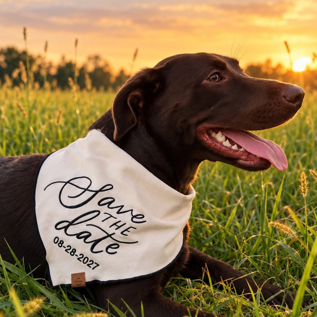 Save the Date Embroidered Dog Bandana