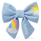 Sunshine and Rainbows Embroidered Lady Dog Bow