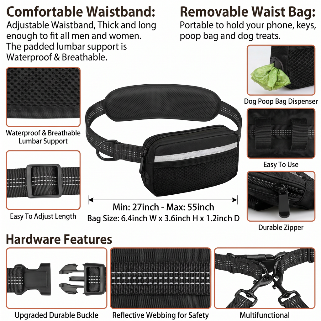 Hands-Free Dog Leash – Waist Running Belt