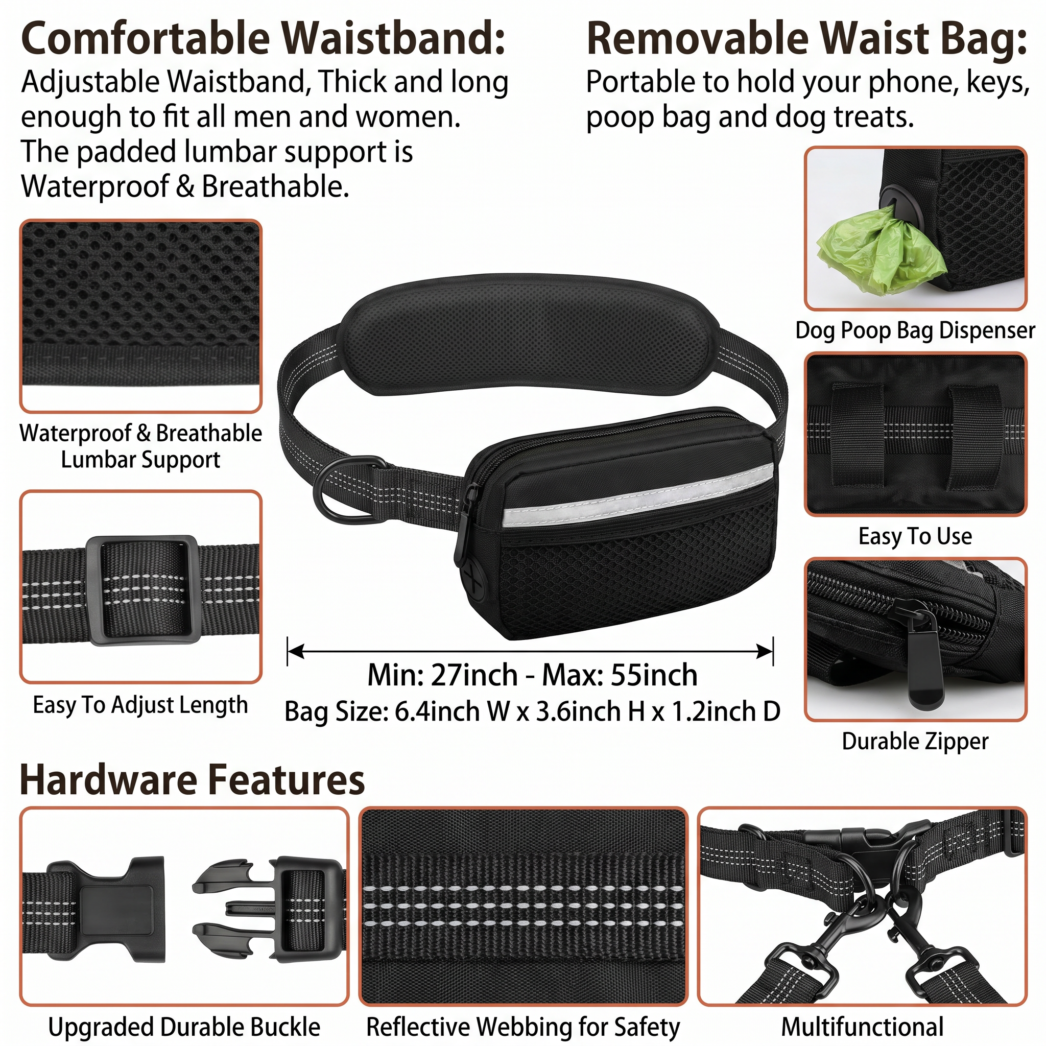 Hands-Free Dog Leash – Waist Running Belt