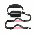Hands Free Dog Running Leash with Waist Belt, Dual Handle Elastic Bungees Retractable Rope for Medium and Large Dogs, Reflective Stitches for Walking Hiking Biking (Large Pink, 25-120Lb