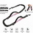 Hands Free Dog Running Leash with Waist Belt, Dual Handle Elastic Bungees Retractable Rope for Medium and Large Dogs, Reflective Stitches for Walking Hiking Biking (Large Pink, 25-120Lb