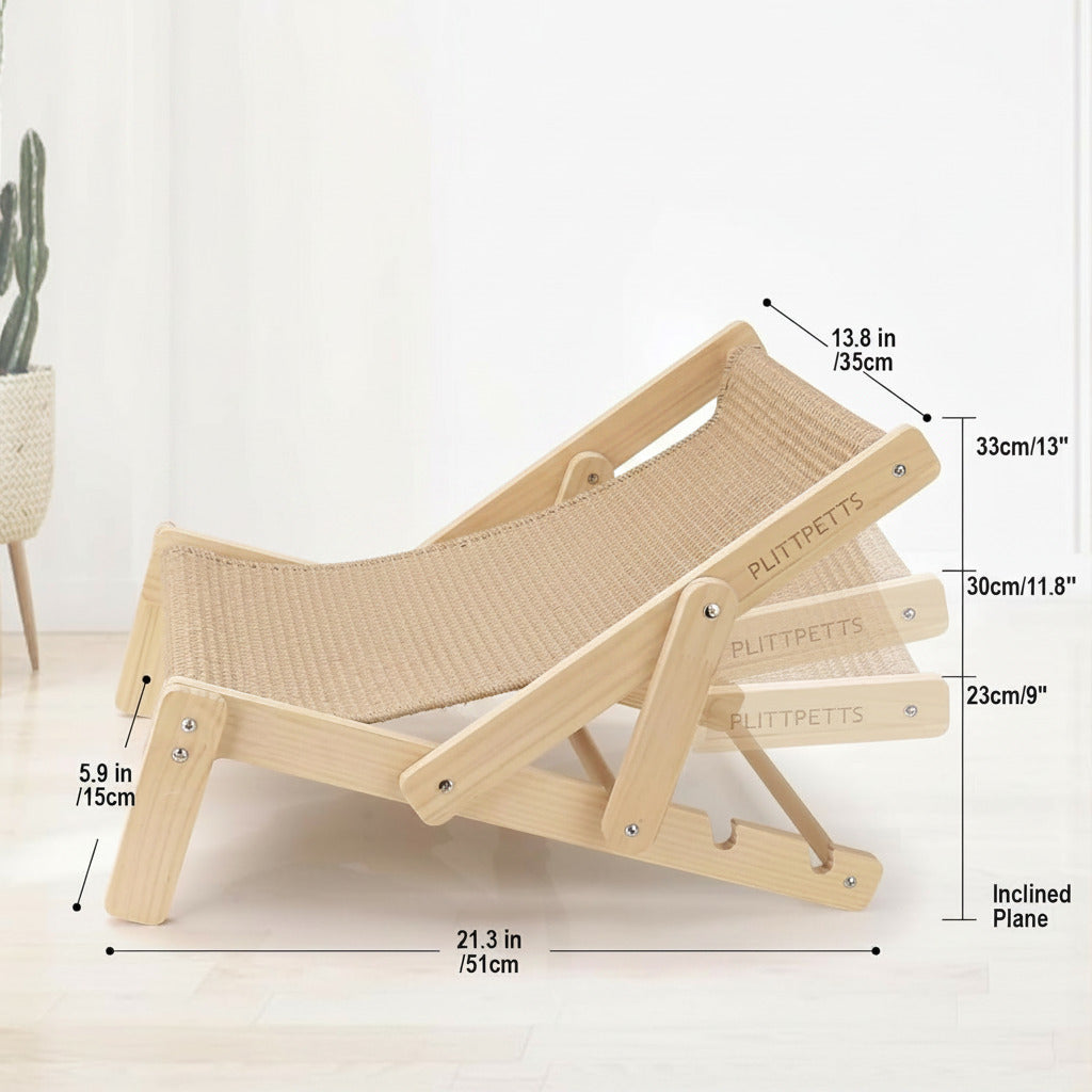 Sisal Cat Scratcher Bed with Adjustable 4-Position for Cats Scratcher Lounge, 2 in 1 Cat Sisal Chair for Indoor Cats Hammock for Scratching Pad, Natural Lounger Chair